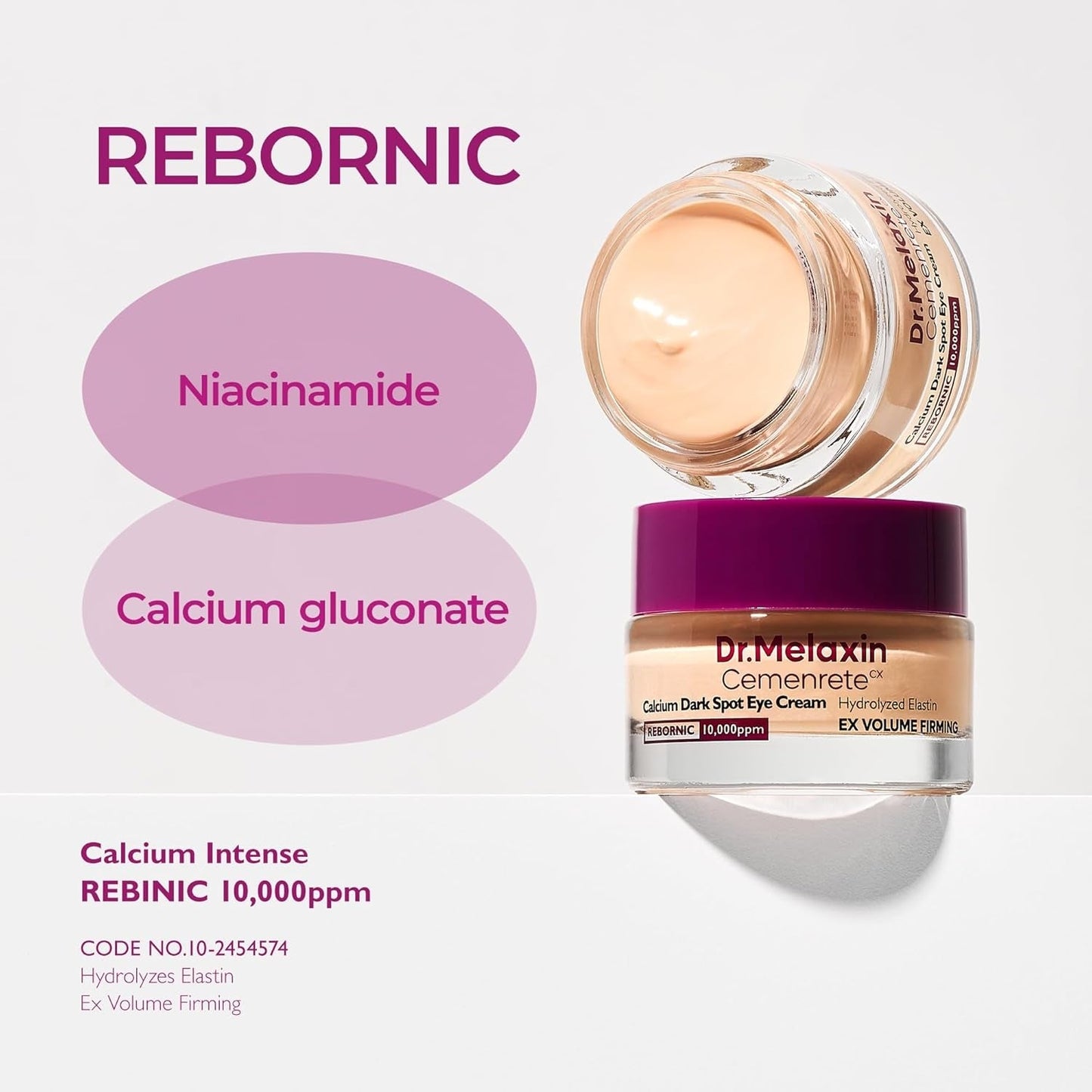Dr.Melaxin Calcium Dark Spot Eye Cream 15g – Niacinamide & Calcium Gluconate Eye Cream for Dark Circles, Under Eye Bags & Sagging | Hydrolyzed Elastin EX Volume Firming | Korean Eye Cream