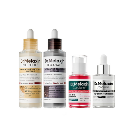 Dr.Melaxin 4-Piece Skincare Set – Peel Shot Rice Ampoule Duo (White + Black) & Lumi Firm Lift Care Duo, Exfoliating, Brightening & Firming Kit for Smooth, Lifted & Radiant Skin