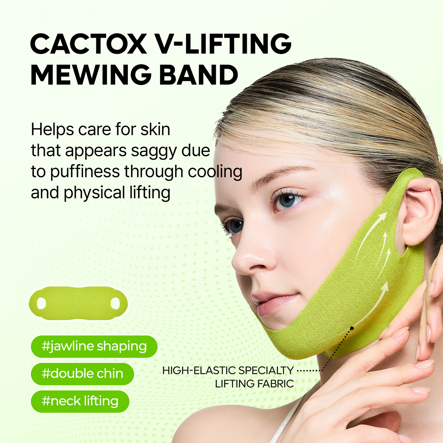 Dr.Melaxin CACTOX V-Lifting Mewing Band – Cactox + Caffeine + Collagen Double Chin Lifting Band for Sagging Jawline & Facial Puffiness | 115.49% Jaw & Chin Lifting Improvement | Korean V-Line Lifting