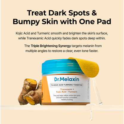 Dr.Melaxin TX Kojic Acid Turmeric Toner Pads with Tranexamic Acid, Brightening Toner Pad for Pigmentation & Dark Spot Care, Gentle Keratin Care for Radiant Skin, Korean Skincare, 70 Sheets