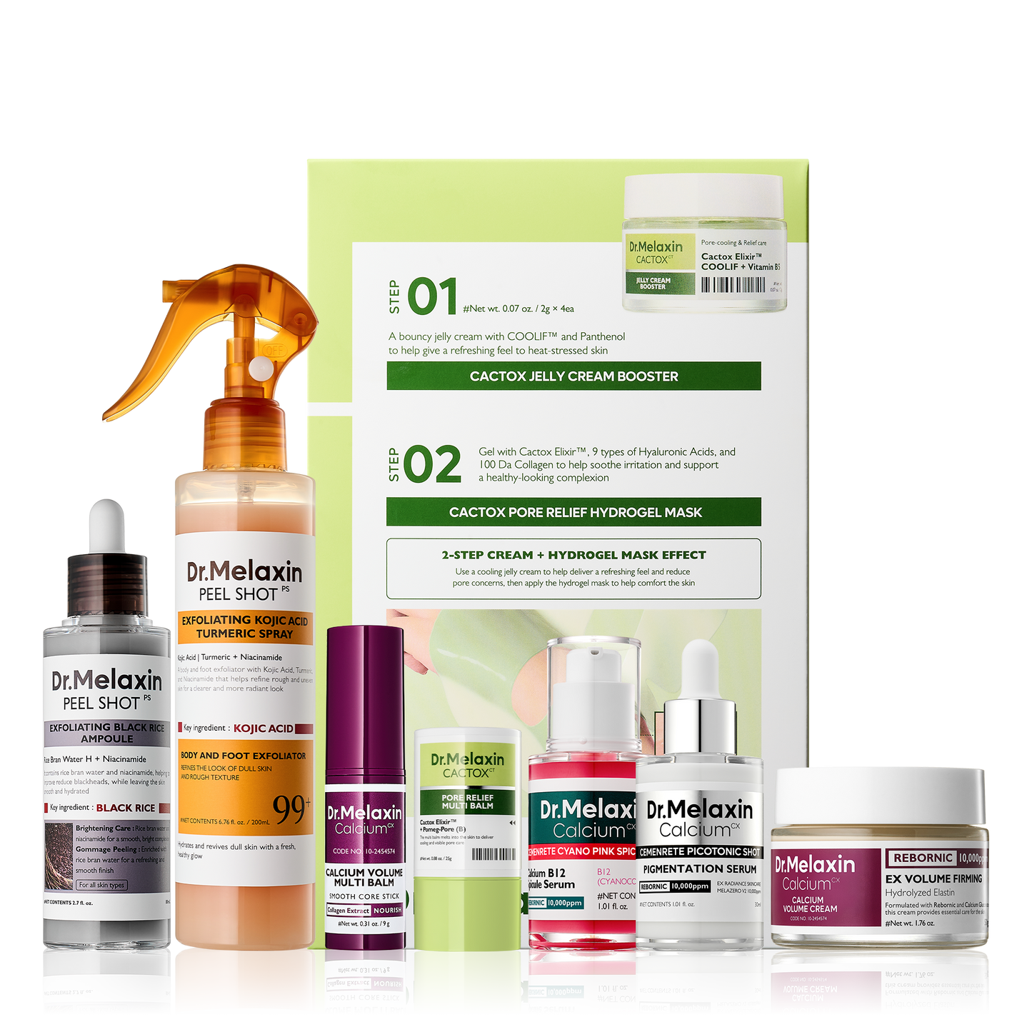 Dr.Melaxin 8-Step Collagen Glow Lift Bundle Black Rice & White Rice Edition Korean Skincare Set For Firming, Hydrating & Glass Skin Glow