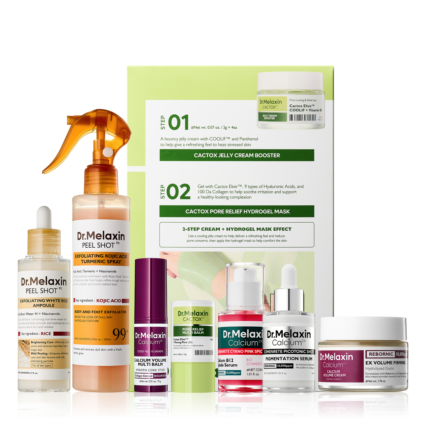 Dr.Melaxin 8-Step Collagen Glow Lift Bundle Black Rice & White Rice Edition Korean Skincare Set For Firming, Hydrating & Glass Skin Glow